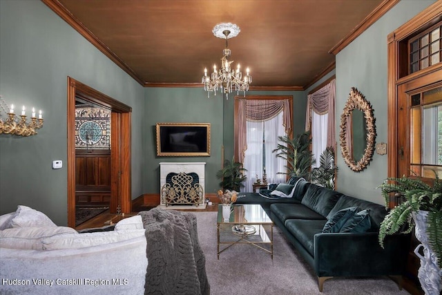 1 Waddell Ave, Fort Plain, NY 13339 - living room with a chandelier, healthy amount of natural light, and ornamental molding