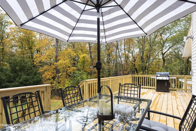 deck featuring grilling area