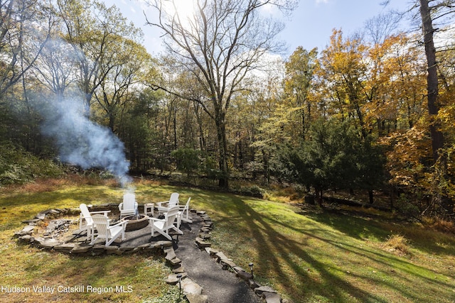 view of yard featuring a fire pit