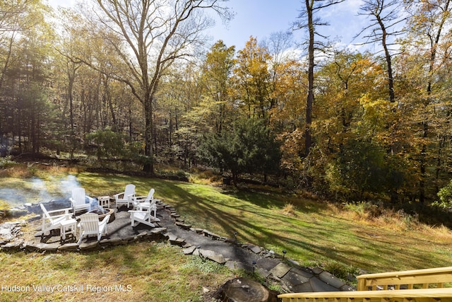 view of yard with an outdoor fire pit