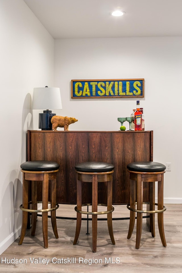 bar featuring light hardwood / wood-style flooring