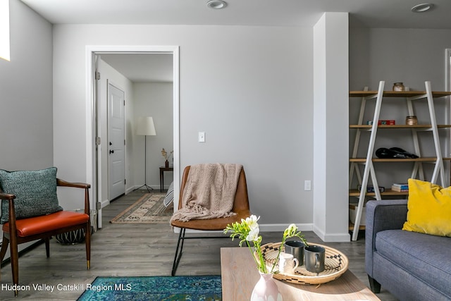 sitting room with hardwood / wood-style flooring