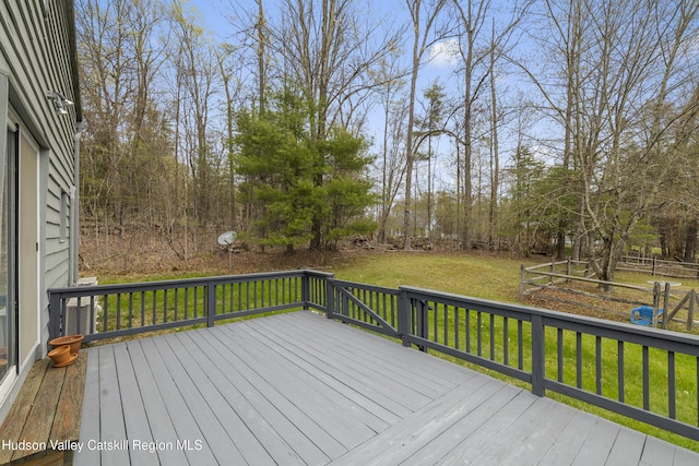 wooden terrace with a lawn