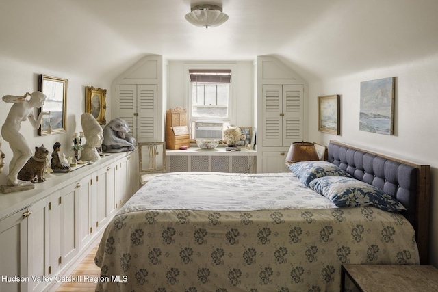 827 Union St, Hudson, NY 12534 - bedroom featuring vaulted ceiling and light wood-style floors