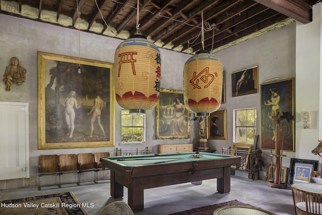 827 Union St, Hudson, NY 12534 - playroom with concrete flooring, billiards, and healthy amount of natural light
