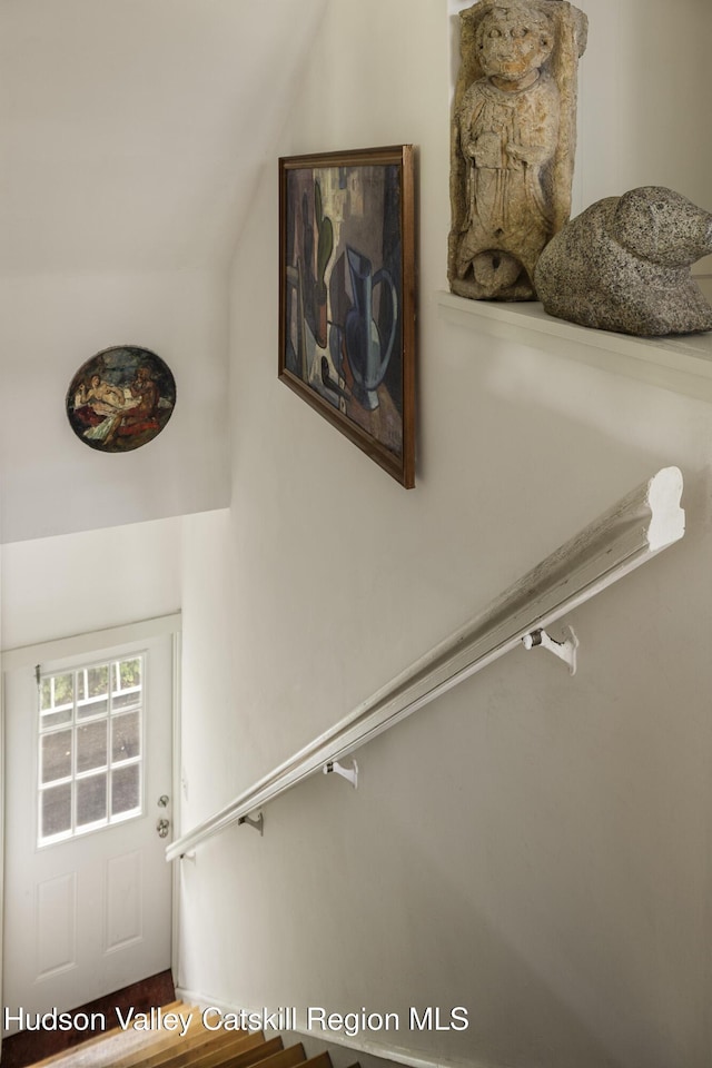 827 Union St, Hudson, NY 12534 - stairs featuring lofted ceiling