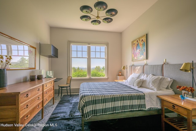 315 Weed Mine Rd, Copake, NY 12521 - bedroom with a chandelier and dark carpet