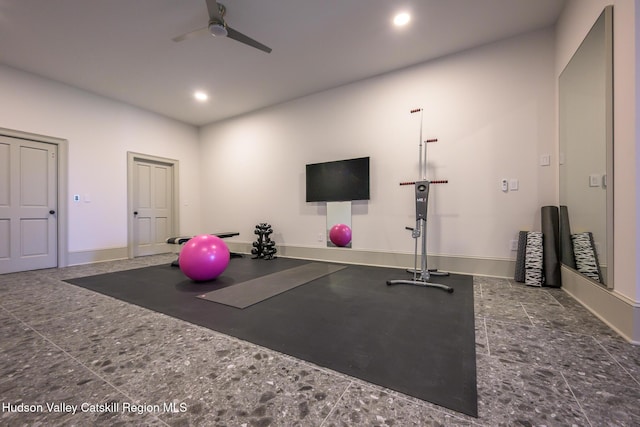 315 Weed Mine Rd, Copake, NY 12521 - workout area featuring a ceiling fan, recessed lighting, and baseboards