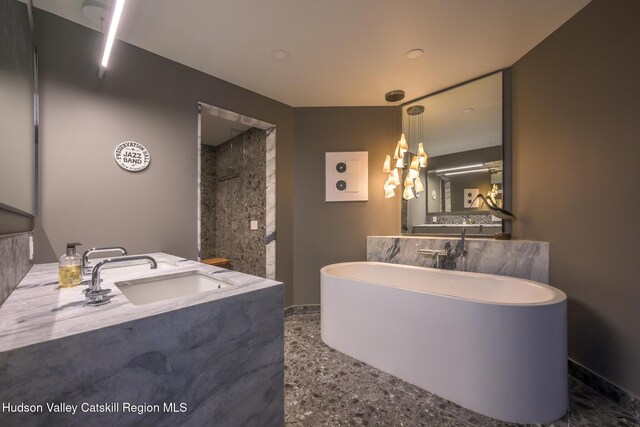 315 Weed Mine Rd, Copake, NY 12521 - full bathroom with a freestanding tub, vanity, baseboards, and a shower