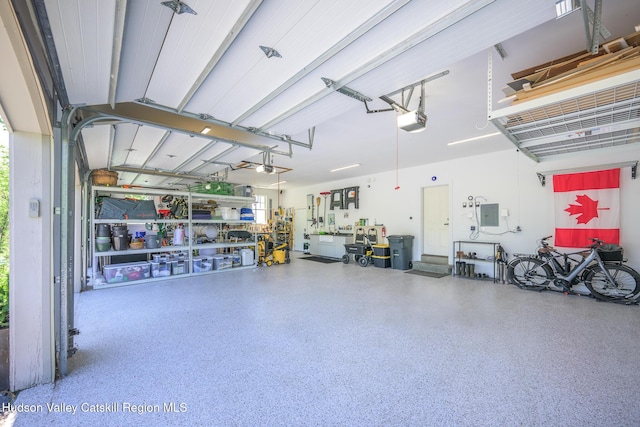 315 Weed Mine Rd, Copake, NY 12521 - garage with a garage door opener, electric panel, and a workshop area