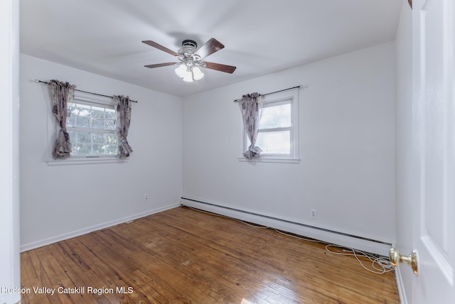 94 Tammany St, Kingston, NY 12401 - spare room with baseboard heating, healthy amount of natural light, a ceiling fan, and hardwood / wood-style floors