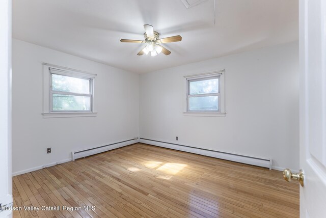 94 Tammany St, Kingston, NY 12401 - spare room with light wood finished floors, a ceiling fan, attic access, and baseboards