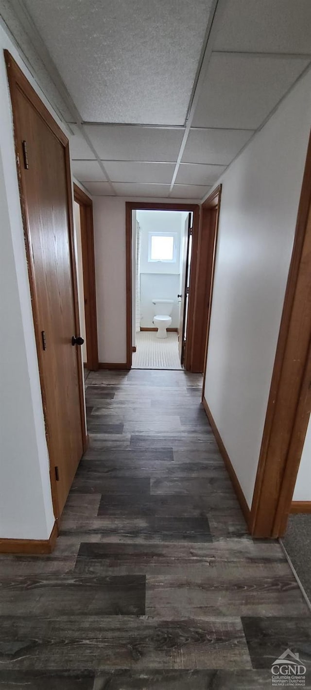 14 Montross St, Saugerties, NY 12477 - hall featuring baseboards, a paneled ceiling, and dark wood-style floors