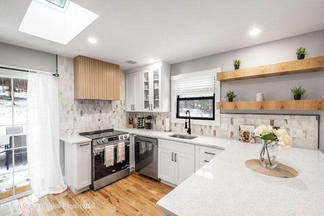 kitchen featuring sink, white cabinets, decorative backsplash, and stainless steel appliances