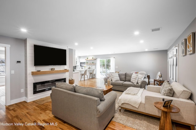 living room with light wood-type flooring