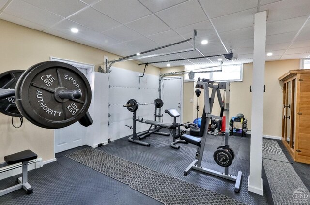 12658 Rte 23, Ashland, NY 12407 - workout area with a drop ceiling, baseboards, and a baseboard heating unit