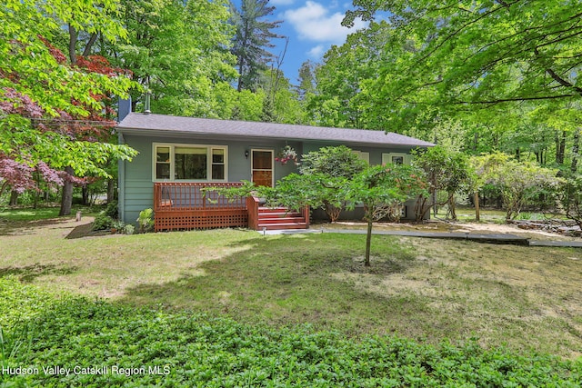 512 Watson Woods Rd, Lake Hill, NY 12448 - view of front of home with a porch, a front lawn, and a chimney