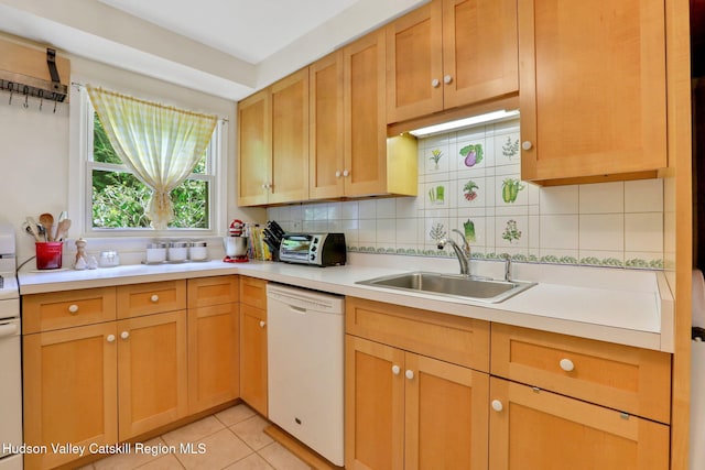 512 Watson Woods Rd, Lake Hill, NY 12448 - kitchen featuring white appliances, a sink, backsplash, and light countertops