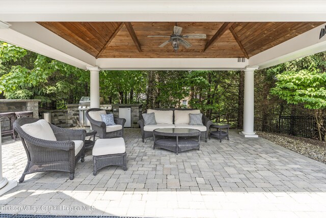 1 Stoneridge Dr, Loudonville, NY 12211 - view of patio / terrace featuring a gazebo, outdoor lounge area, area for grilling, and ceiling fan