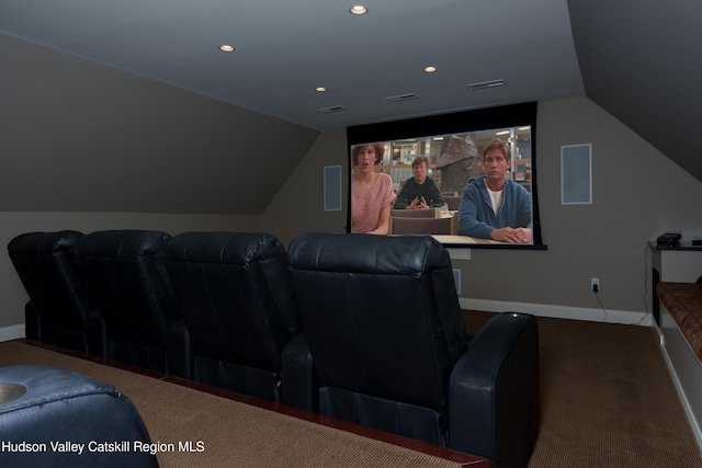 1 Stoneridge Dr, Loudonville, NY 12211 - home theater room with carpet flooring, vaulted ceiling, and recessed lighting