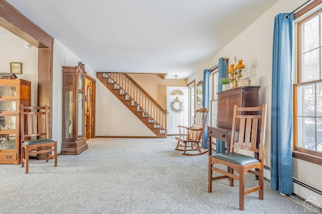 176 High Rock Rd, West Coxsackie, NY 12192 - sitting room featuring plenty of natural light, carpet floors, and stairway