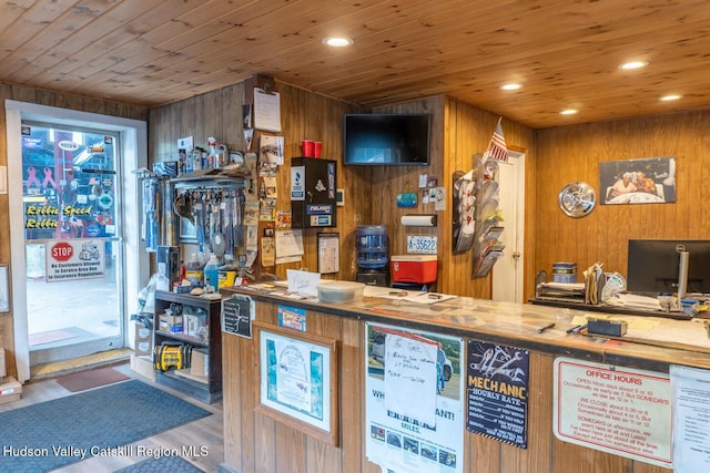 753 Rte 217, Hudson, NY 12534 - bar featuring wood walls, wood ceiling, wood finished floors, and recessed lighting
