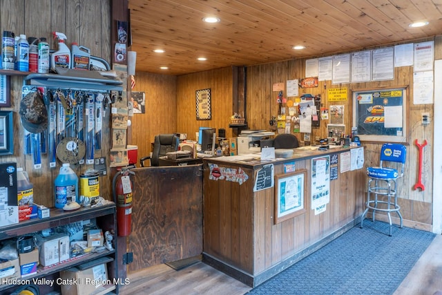 753 Rte 217, Hudson, NY 12534 - reception area with wooden walls, recessed lighting, and wood ceiling