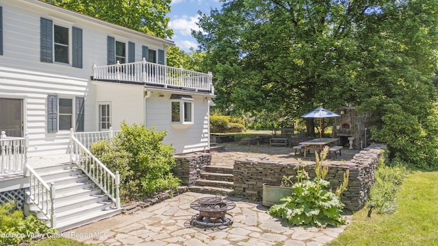 202 Buckwheat Bridge Rd, Germantown, NY 12526 - patio / terrace with an outdoor fire pit, a patio, and stairway