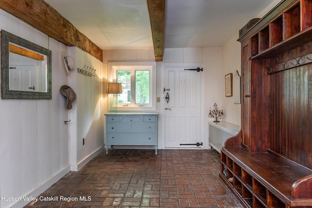 202 Buckwheat Bridge Rd, Germantown, NY 12526 - mudroom featuring brick flooring and radiator heating unit
