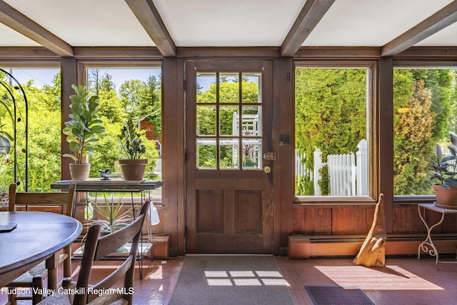 1716 Rte 212, Saugerties, NY 12477 - sunroom / solarium featuring a baseboard heating unit, beamed ceiling, and healthy amount of natural light
