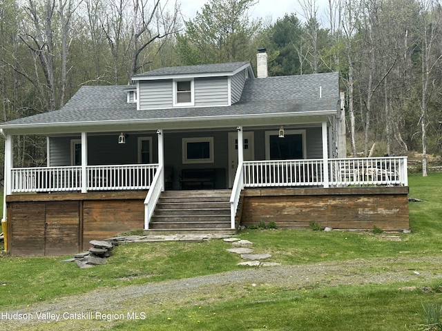 50 Tempaloni Rd, Ellenville, NY 12428 - view of front of home with stairway, roof with shingles, a chimney, and covered porch