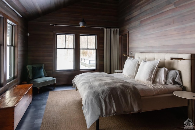 890 Bald Mountain Rd, Austerlitz, NY 12017 - bedroom featuring wood walls, vaulted ceiling, and wooden ceiling