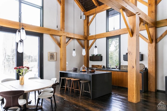 890 Bald Mountain Rd, Austerlitz, NY 12017 - dining space featuring dark wood-type flooring and high vaulted ceiling