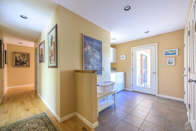 234 Botti Dr, Hunter, NY 12442 - hallway featuring independent washer and dryer, baseboards, and recessed lighting