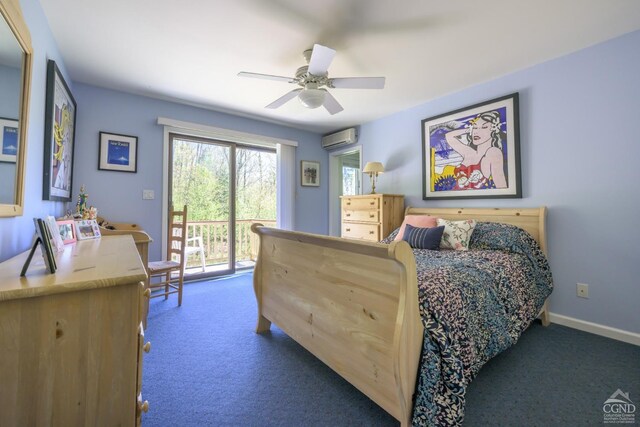 234 Botti Dr, Hunter, NY 12442 - bedroom with an AC wall unit, carpet floors, access to outside, and ceiling fan