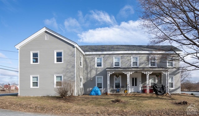 back of property with covered porch
