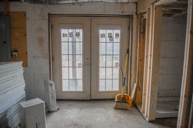 doorway featuring electric panel and french doors