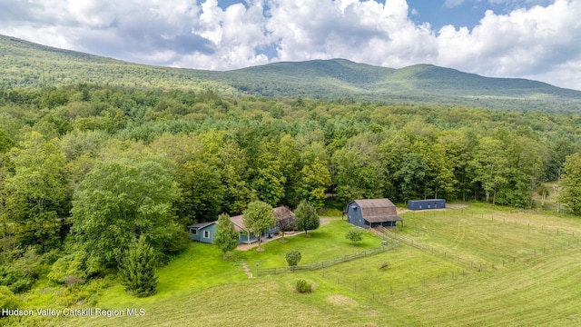 birds eye view of property with a mountain view