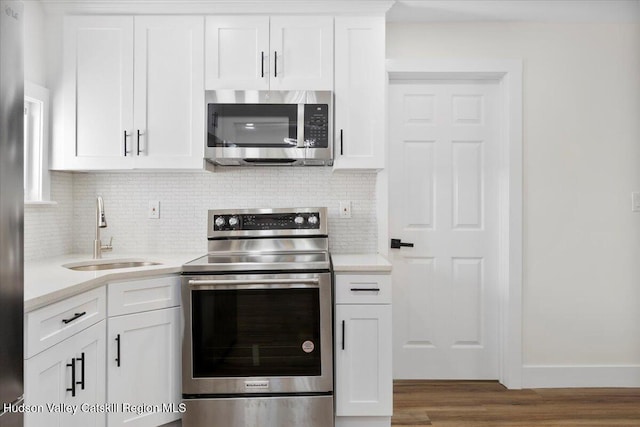 603-607 Old Stage Rd, Saugerties, NY 12477 - kitchen with appliances with stainless steel finishes, a sink, light countertops, and white cabinets