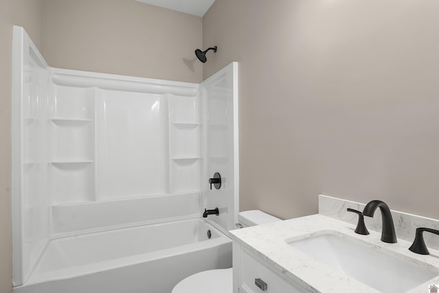 full bathroom featuring toilet, vanity, and shower / tub combination