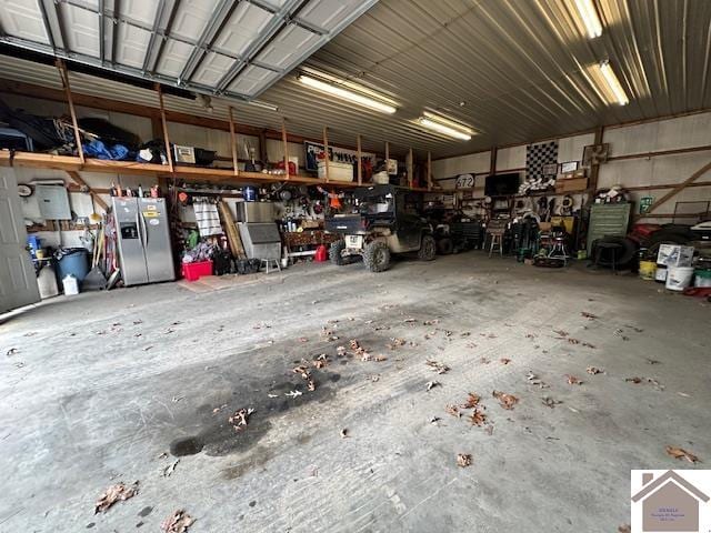 garage featuring a workshop area