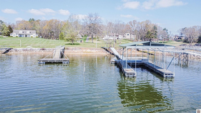 view of dock with a water view