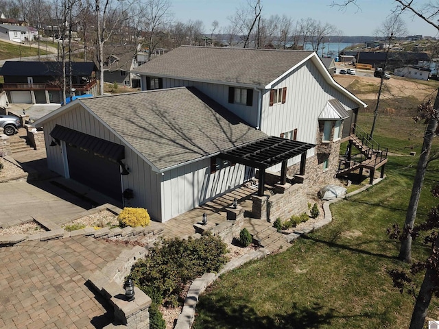 exterior space with a garage