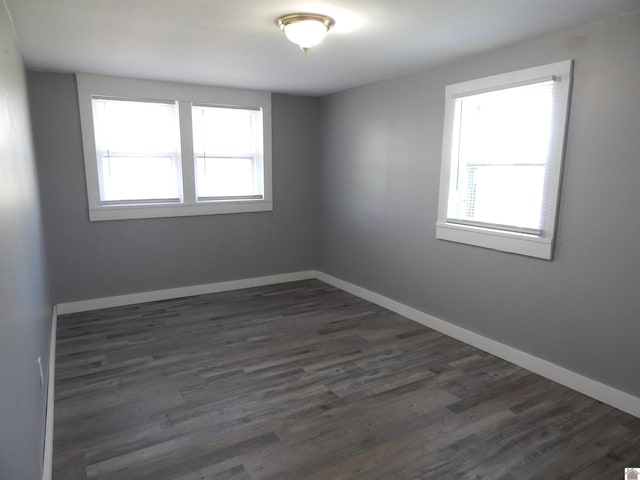 spare room featuring a wealth of natural light and dark wood-type flooring