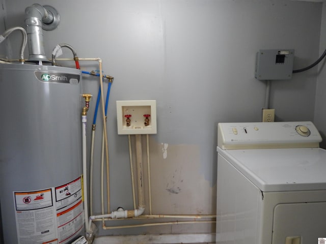 laundry area with water heater and washer / dryer