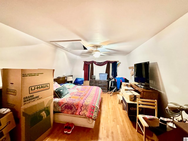 bedroom featuring ceiling fan and wood-type flooring