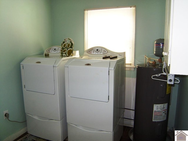 laundry room with washer and dryer and electric water heater