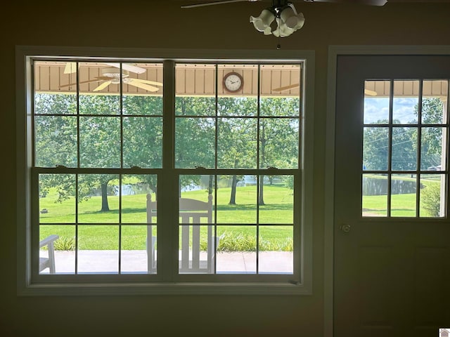 entryway featuring plenty of natural light and ceiling fan