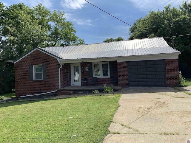 ranch-style house with brick siding and a front lawn