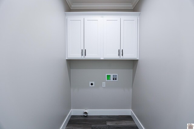 laundry room featuring crown molding, hookup for an electric dryer, baseboards, and washer hookup